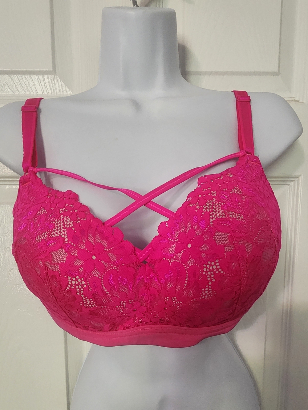 torrid Hot Pink Lace Bralette with Crisscross Straps